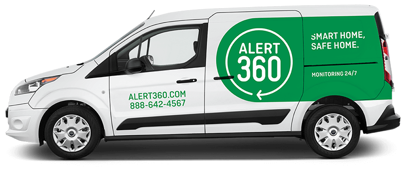 An alert 360 van with a green and white logo, seen in Austin & Dallas, TX, looks sharp and ready to go.